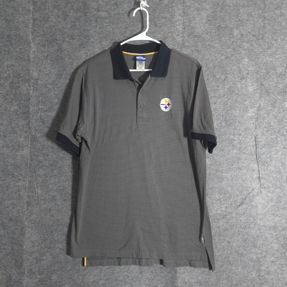 Reebok NFL Polo Shirt Mens Medium Gray Pittsburgh Steelers Team Apparel Pro NFL